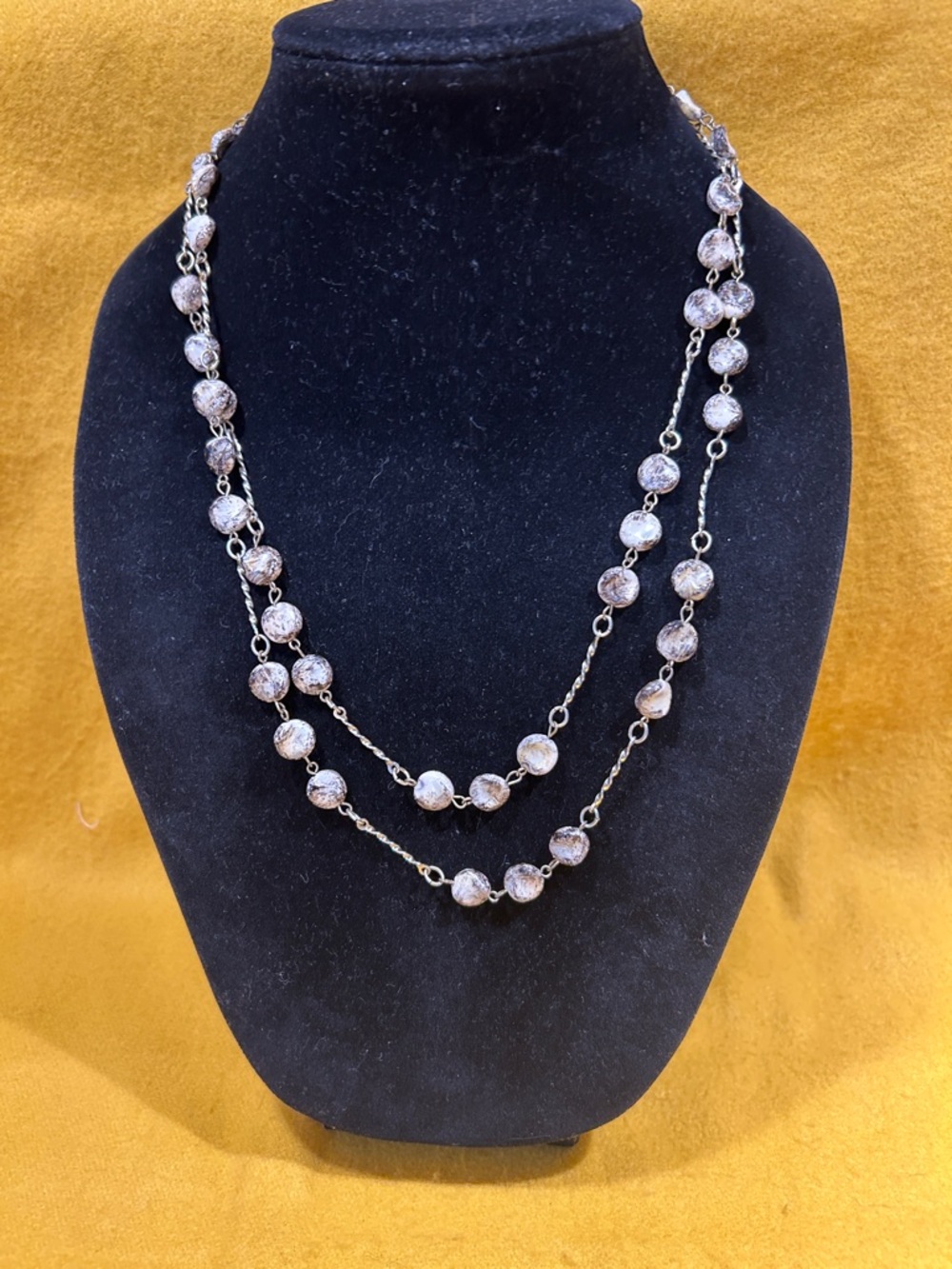 Layered Bead Necklace in Gold and White